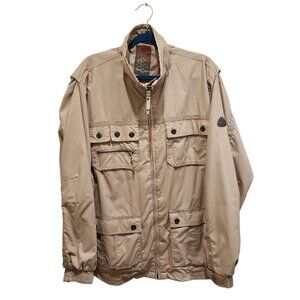 Point Zero Men’s M Utility Cargo Jacket Beige Multi Pocket Zip Up Coat